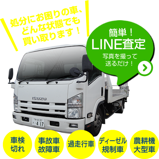 処分にお困りの車、買い取ります。簡単LINE査定